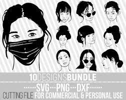 Download 10x Asian Woman Bundle Svg Chinese Svg Japan Thai Girl Svg Melanin Face Mask Melanin File For Cricut Silhouette Instant Download