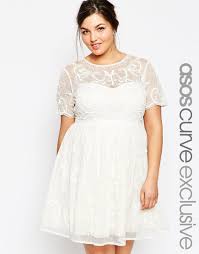 Asos Curve Pretty Skater Dress With Embellishment At Asos Com Plus Size Wedding Dresses With Sleeves Asos Wedding Dress Plus Size Dresses