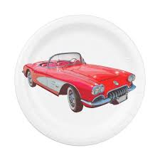 Red 1958 Corvette Convertible Classic Car Paper Plate Zazzle Com In 2021 Corvette Convertible 1958 Corvette Classic Cars