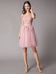 Abiti da cerimonia corti 2021. Carnivalprom Kurz Elegant Ballkleides 2021 Miniatur Rosa Halbe Armel Spitze Tutu Kleid Fur Die Heimkehr Milanoo Com