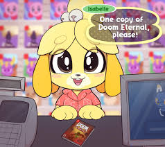 Isabelle In Game Stop What Will She Buy By Moozua One Copy Of Doom Eternal Animal Crossing New Horizons Please In 2020 Animal Crossing Animal Crossing Memes Animal Crossing Fan Art
