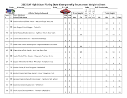 2013 SAF High School Fishing State Championship Tournament Weigh-In Sheet