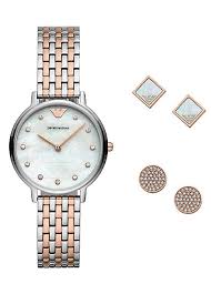 Brand new women's armani sports chrono watch ar5891 brown/rose gold. Ladies Rose Gold Tone Stainless Steel Watch Earrings Gift Set Nr By Emporio Armani Look Again