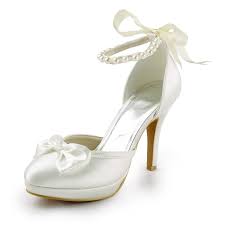 Il tailleur come abito da sposa viene di solito prediletto da chi. Donna Raso Tacco A Spillo Punta Chiusa Piattaforme Pumps White Scarpe Da Sposa Con Fiocco Hebeos It