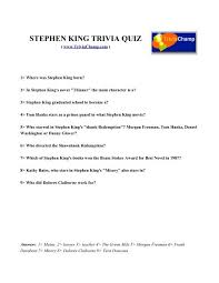 Treating yourself to your favorite drink can only add to the fun!. Stephen King Trivia Quiz Trivia Champ