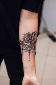 Smaller designs that don't wrap around your forearm can be placed either in the center of your forearm, or on the side. Rose Mandala Tattoo Tattoo Forearm Tattoo Forearm Tattoo Women Inner Wrist Tattoos Tattoos