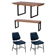 Wooden dining chairs have a range of unique finishes that will evenly mix flare and warmth. Malmo Reclaimed Timber 140cm Extending Dining Table Bench 2 Kiara Blue Chairs