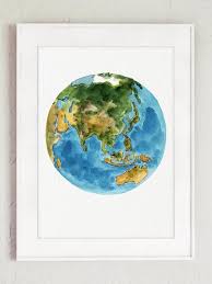 Planet Earth Colors Abstract Watercolor Painting Blue Green Etsy Globe Art Earth Drawings Art