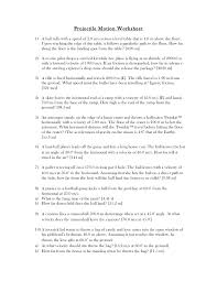 Moving in a straight line. Projectile Worksheet