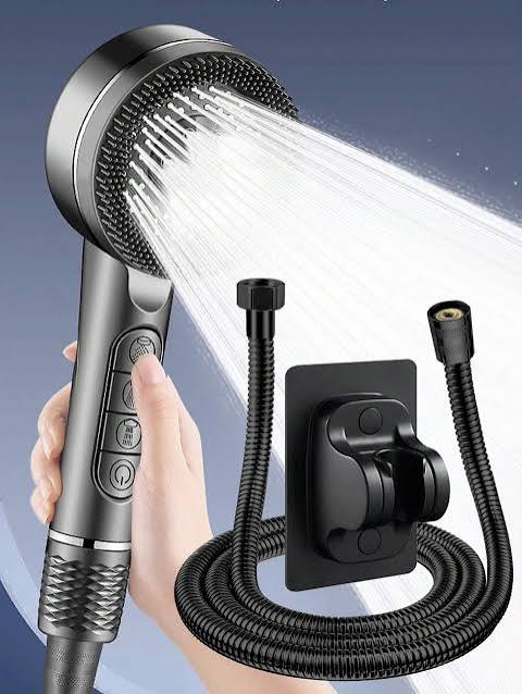 Cabezal de ducha de mano de alta presión con chorro ultrapotente, incluye manguera de 1,5 m y soporte. Cabezal de ducha de masaje con 4 modos. | Leroy Merlin