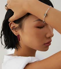 Gold Bar Earrings,red Enamel Earrings,gold Bar Earrings,sterling Silver  Gold Plated,minimalist Geometric Earrings,modern, Christmas Gift