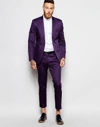 If subtle is more your game, shop the stylish dark suit with printed lining or contrast pockets. Asos Skinny Suit In Purple Cotton Sateen At Asos Com Wedding Suits Men Dress Suits For Men Tuxedo For Men