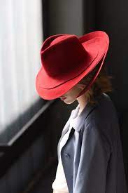 Women Red Felt Fedora Wide Brim Hat Millinery Winter Autumn Fall Handmade Hand Blocked Red Felt Hat Fashion Fedora Hat Outfits Outfits With Hats