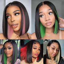 Red Highlight Bob Wig Short Straight Bob Wigs For Black Women Colorful  Peekaboo Bob 13x4 Lace Front Wig 10-14inch 5x5 Lace Bob