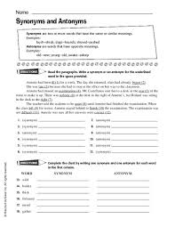 English as a second language (esl) grade/level: Synonyms And Antonyms Worksheet For 5th 8th Grade Lesson Planet