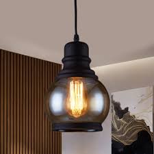 1 Light Jar Shape Pendant Light Kit Industrial Black Finish Clear Glass Hanging Lamp Beautifulhalo Com
