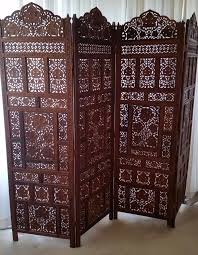 Antique Hand Carved Ivy Leaves Wood Four Panels Screen Room Divider Gorgeous Bedroom Design Inspiration Asian Home Decor Room Divider