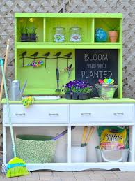 The potting bench has space to do all the potting of flowers and vegetables, plus it has a drawer, cabinet,and hooks for tools, so it's make nice addition to any gardener's tool.solid wood potting bench can be painted in the varnish you'd prefer to blend well with your porch, patio or balcony. Turn A Thrift Store Dresser Into A Potting Bench Hgtv
