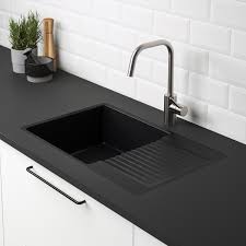Take your kitchen to new heights with one of our stunning glass kitchen sinks. Kilsviken Inset Sink 1 Bowl With Drainboard Black Quartz Composite For Custom Made Worktop Laminate 72x46 Cm Ikea