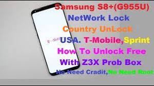 Learn how to use the mobile device unlock code of the samsung galaxy s8. Samsung Galaxy S8 Plus Network Unlock Free T Unlock And Sprint Done Without Cradit Z3x Pro Youtube