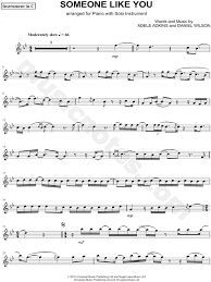 Adele Someone Like You C Instrument Sheet Music Flute Violin Oboe Or Recorder In Bb Major Transposable Download Print Clarinet Music Clarinet Sheet Music Trumpet Music