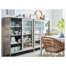 Idasen Beige Cabinet With Sliding Glass Doors 120x140 Cm Ikea In 2021 Glasschiebetur Glastur Glasschrankturen