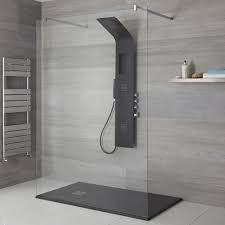Milano Orton Modern Exposed Shower Tower Panel With Shelf Large Shower Headm Hand Shower And Body Jets Black Largeshower With Images Shower Tower