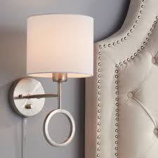 360 Lighting Modern Wall Lamp Brushed Nickel Plug In Light Fixture White Linen Fabric Drum Shade For Bedroom Living Room Reading Walmart Com Walmart Com