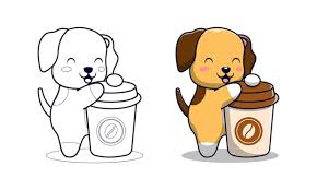 Cachorro Fofo Com Desenhos De Cafe Para Colorir Para Criancas Vetor Premium