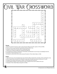 Civil War For Kids Civil War Crossword Puzzle Answer Key Classroom Jr Civil War Lessons Civil War Activities Civil War Projects