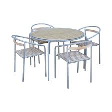 Kids wood table and 4 chairs set is the perfect size for children to eat, read books, color, do arts and crafts, play board games, and just the table and chair set is ideal for your toddler's bedroom, playroom, or the living room. Soho Contract Group Teak And Galvanized Steel Round Patio Table 4 Chairs Dining Set A Chairish