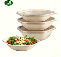 Eco Friendly Disposable Sugarcane Bagasse Lid Microwave Safe 1500ml  Biodegradable Compostable Party Takeaway Food Bowls Soup