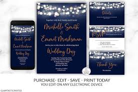 Printable Wedding Invitation Navy Blue Bokeh Wedding Etsy Printable Wedding Invitations Navy Blue Wedding Invitations Navy Wedding Invitations