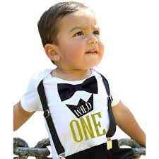 Wild One Boys First Birthday Shirt Outfit Boy With Black Bow Tie Black Suspenders And Gold Saying Cake Smash 1st Birthday Party Noah S Boytique Noah S Boytique12 18 Months Walmart Com