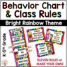 behavior chart and classroom rules bright rainbow theme