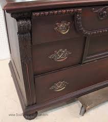 47h x 57w **traditional full size bed that can accommodate a queen mattress with the purchase of modification rails. Sold Price Antique 2 Piece Carved And Elaborate Mahogany Bedroom Set With High Back Bed And Dresser With Mirror Invalid Date Est