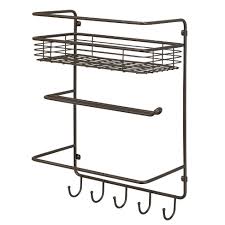 Metal kitchen storage shelf with paper towel holder. Mdesign Metal Wall Mount Paper Towel Holder With Storage Shelf Hooks Target