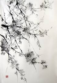 Black And White Japanese Art Sakura6 Japanese Ink Painting Large Paintingsuibokugasumi E Japanese Ink Painting Japanese Painting Black Ink Art