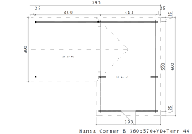 Corner Garden Room With Large Veranda Hansa B 18m2 44mm 3 X 6 M Summer House 24 Corner Summer House Corner Garden Garden Room