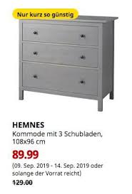 Ikea Ludwigsburg Hemnes Kommode Mit 3 Schubladen Grau Lasiert 108x96 Cm Hemnes Schubladen Kommode