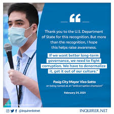This is my only facebook page. Pasig Mayor Vico Sotto Cited As Anti Corruption Champion Freebiemnl