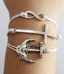 Karma Cross Anchor Silver Bracelet White Wax Cord By Kahdtfggeg Silver Bracelet Bracelets Jewelry