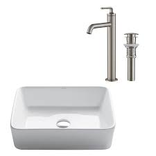 Deal ends in 2 days. Elavo Modern Rectangular Vessel White Porcelain Ceramic Bathroom Sink 19 Inch And Ramus Single Handle Vessel Bathroom Sink Faucet With Pop Up Drain In Spot Free Stainless Steel