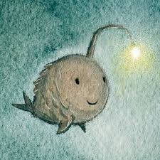 A Light In The Dark Print Cute Angler Fish Icon Of By Tummymountain Angler Fish Art Drawn Fish Whimsical Art