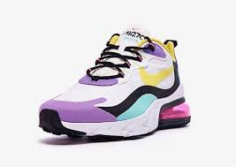 Nike Air Max 270 React Bright Violet White Dynamic Yellow Black Bright Violet Ao4971 101 Womens Mens Summer Sneakers Niked Nike Air Max Nike Summer Sneakers