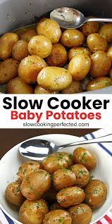 Herby Slow Cooker Baby Potatoes Recipe Potato Recipes Crockpot Baby Potatoes Easy Slow Cooker Recipes