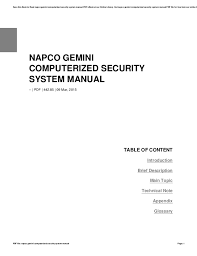 Napco Gemini Computerized Security System Manual