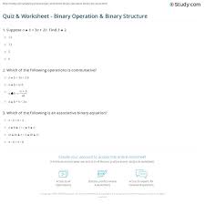 The remainder theorem and bounds of real zeros. Quiz Worksheet Binary Operation Binary Structure Study Com