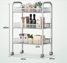 silver kitchen basket rolling cart wire