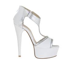 Acquista i modelli più eleganti di scarpe sposa tacco 15.la vita non può essere senza shopping online! Scarpa Aperta Da Donna Con Plateau Elastici E Cerniera In Pelle Bianca E Laminta Argento Tacco 13